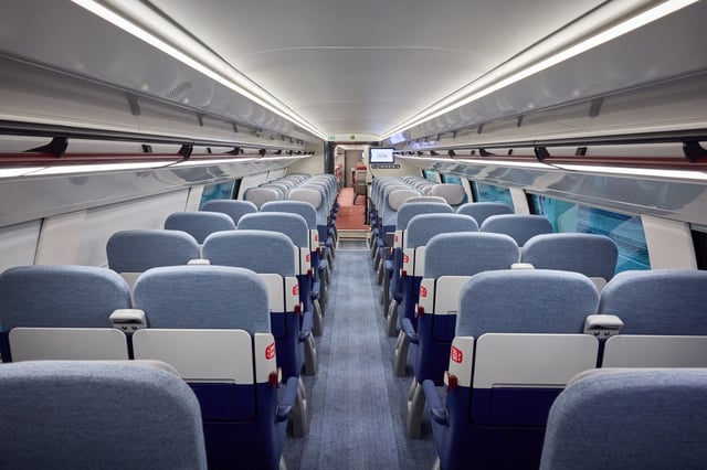 Les TGV M pourront accueillir jusqu’à 634 passagers selon le nombre de voitures (de 7 à 9). Ici, la seconde classe.