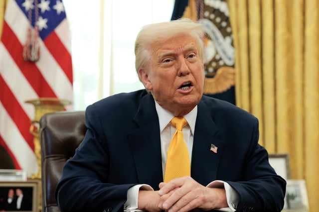 U.S. President Donald Trump delivers remarks on the jobs report from the Oval Office at the White House on March 07, 2025 in Washington, DC.