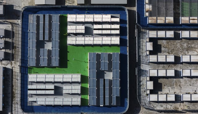 FILE - An aerial view of the Gjader migrant camp at Lezhë region, Albania, Saturday, Feb. 1, 2025. (AP Photo/Vlasov Sulaj, File)