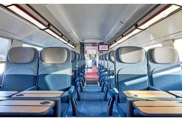 Voici à quoi ressemble l'intérieur de la seconde classe des futurs TGV Inoui.

