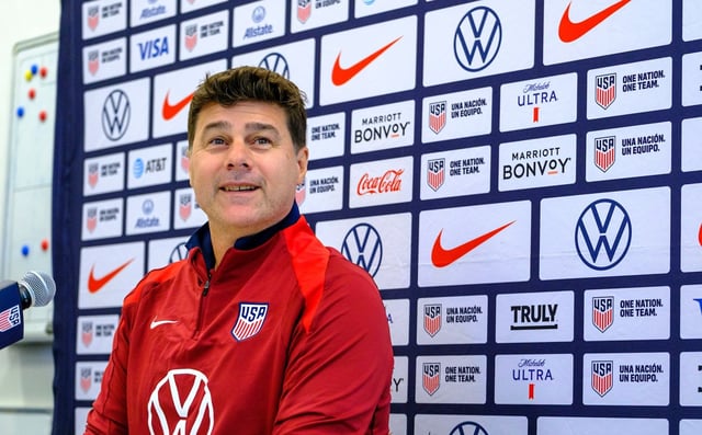 Coach Mauricio Pochettino speaks to the media, Friday, Oct. 11, 2024, in Austin, Texas, as the U.S. national men’s soccer team prepares play Panama in an international friendly Saturday. (AP Photo/Rodolfo Gonzalez)