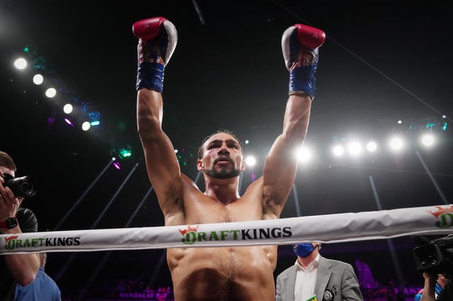 Keith Thurman reacts after going 12 rounds with Mario Barrios following a welterweight bout at Michelob ULTRA Arena on February 05, 2022 in Las Vegas, Nevada.