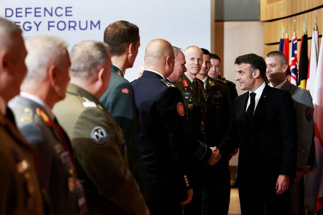 Emmanuel Macron lors de l'ouverture du Paris Defence and Strategy Forum, le mardi 11 mars.
