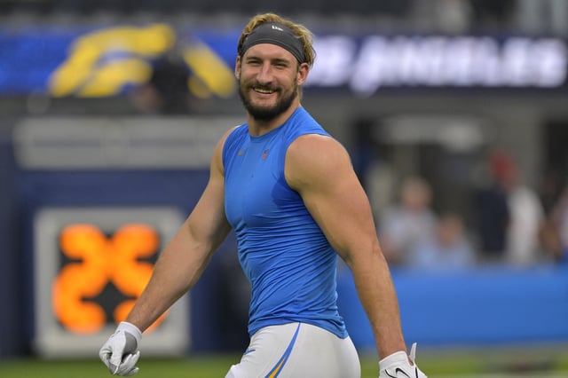 Oct 27, 2024; Inglewood, California, USA;  Los Angeles Chargers linebacker Joey Bosa (97) warms up prior to the game against the New Orleans Saints at SoFi Stadium. Mandatory Credit: Jayne Kamin-Oncea-Imagn Images/File Photo