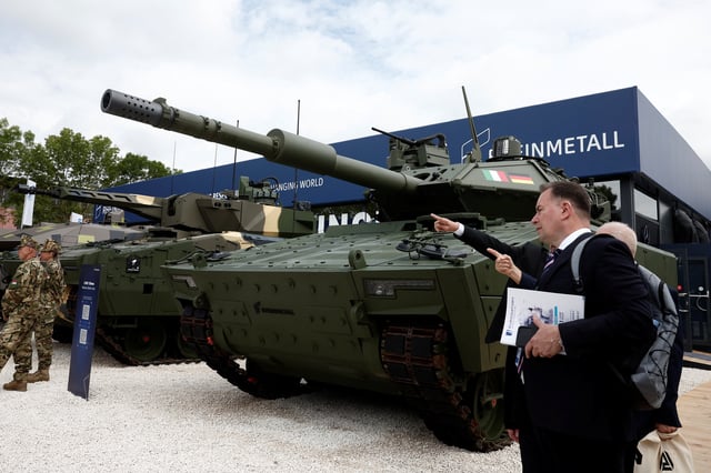 A Lynx armoured fighting vehicle manufactured by Rheinmetall is displayed at the Eurosatory international land and air defence and security trade fair in Villepinte, France, June 17, 2024. REUTERS/Benoit Tessier/File Photo
