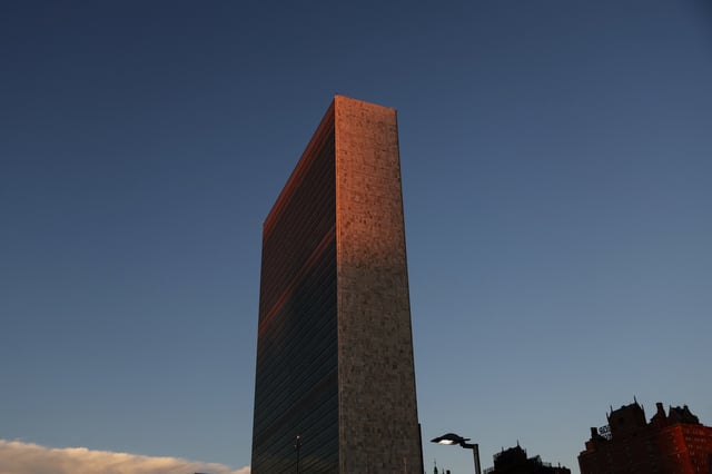 The United Nations building is seen at sunrise during the 77th Session of the United Nations General Assembly at the U.N. Headquarters in New York City, U.S., September 21, 2022. REUTERS/Shannon Stapleton/File Photo