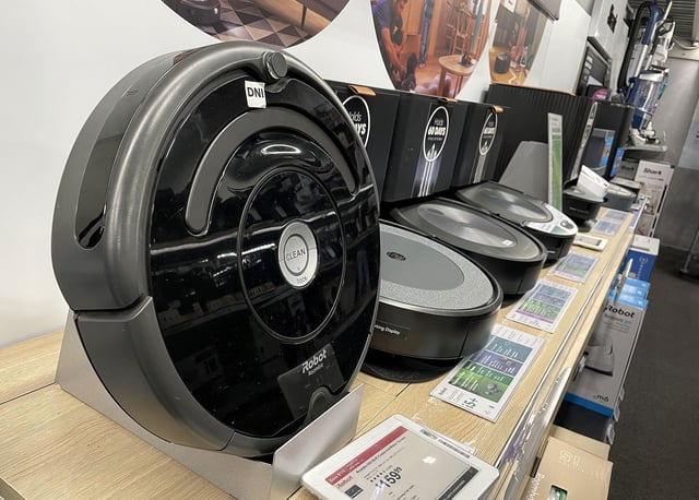 Roomba vacuums by iRobot are displayed at Best Buy store on January 19, 2024 in San Rafael, California.