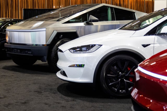 Tesla vehicles are seen on display at the Canadian International AutoShow in Toronto, Ontario, Canada February 13, 2025.  REUTERS/Carlos Osorio/File Photo