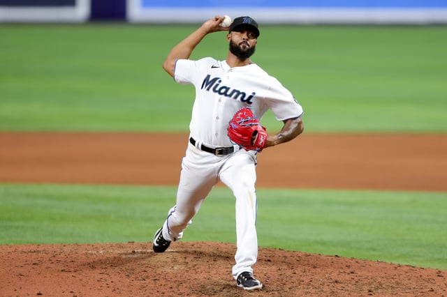 MIAMI, FLORIDA - APRIL 04: Sandy Alcantara #22 of the Miami Marlins delivers a pitch against the Minnesota Twins during the seventh inning at loanDepot park on April 04, 2023 in Miami, Florida.