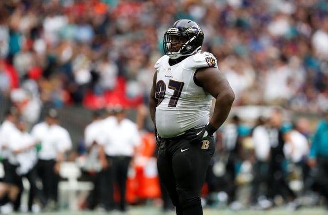 NFL Football - Jacksonville Jaguars vs Baltimore Ravens - NFL International Series - Wembley Stadium, London, Britain - September 24, 2017   Michael Pierce of Baltimore Ravens looks dejected after conceding a touchdown   Action Images via Reuters/Andrew Boyers/ File Photo
