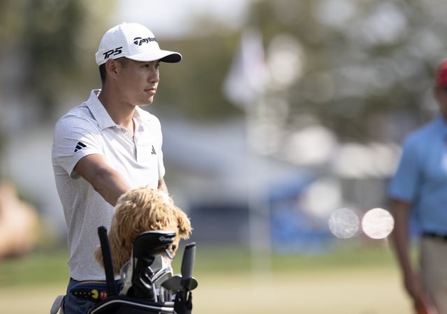 ORLANDO, FLORIDA - MARCH 09: Collin Morikawa is pictured on 12th hole during the final round of the Arnold Palmer Invitational presented by Mastercard 2025 at Arnold Palmer Bay Hill Golf Course on March 9, 2025 in Orlando, Florida. (Photo by Michael Pimentel/ISI Photos/Getty Images)