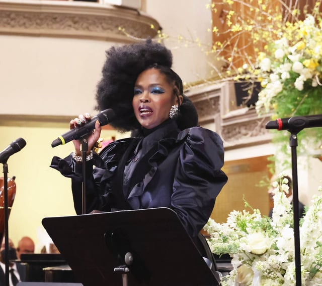 Lauryn Hill attends the eulogy for Roberta Flack at Celebration of Life in Harlem on March 10, 2025 in New York City. 