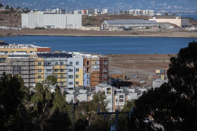 Housing is seen in the Bayview-Hunters Point neighborhood in 2016. The area, in the vicinity of the old, polluted former shipyard, is one that could be impacted by the Trump administration&#39;s renunciation of environmental justice initiatives.