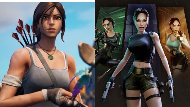 A screenshot featuring Lara Croft skin in Fortnite.