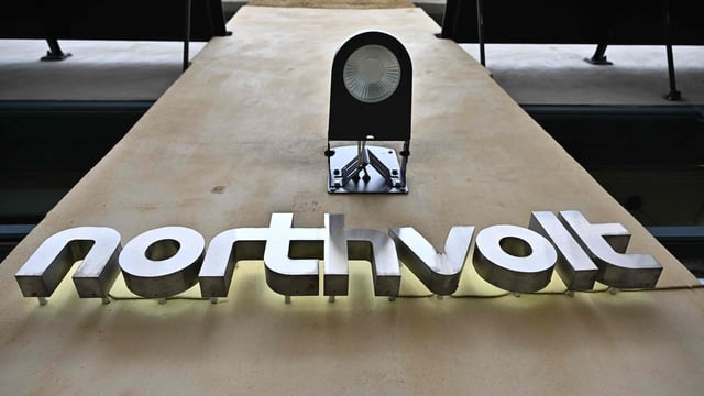 Northvolt's logo is seen at the company's office in Stockholm, Sweden, after the company's bankruptcy announcement on March 12, 2025. Sweden's struggling electric car battery maker Northvolt said it had filed for bankruptcy in Sweden after failing to secure financing to enable it to continue operations.