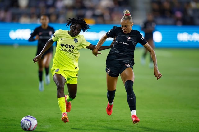 Angel City FC, seen here facing off against the Washington Spirit, are part of Monarch Collective&#39;s $250 million fund investing in women&#39;s sports.