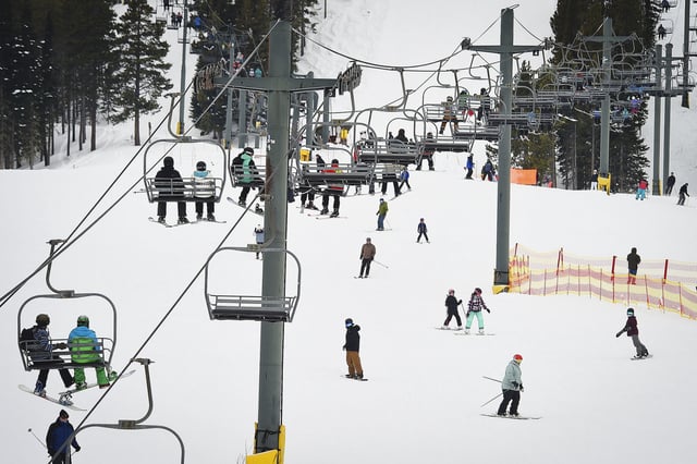 Skiers at Red Lodge Mountain in Montana in 2023.