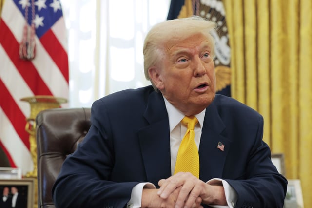 President Donald Trump delivers remarks on the jobs report from the Oval Office at the White House on March 07, 2025 in Washington, DC.