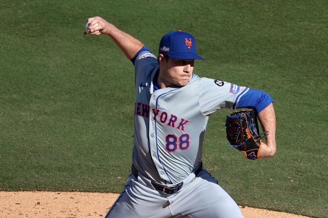 Oct 14, 2024; Los Angeles, California, USA; New York Mets pitcher Phil Maton (88) throws a pitch against the Los Angeles Dodgers in the sixth inning during game two of the NLCS for the 2024 MLB Playoffs at Dodger Stadium. Mandatory Credit: Kiyoshi Mio-Imagn Images/File Photo