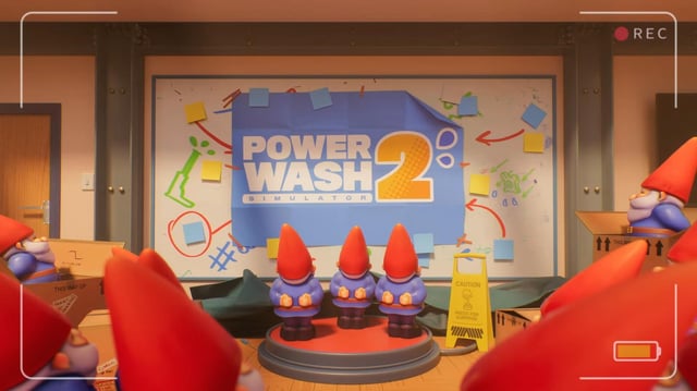 A group of Gnomes celebrating the reveal of PowerWash Simulator 2.