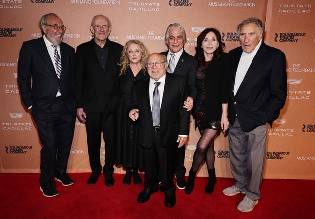 James L. Brooks, Christopher Lloyd, Carol Kane, Danny DeVito, Tony Danza, Marilu Henner and Judd Hirsch attend the Roundabout Theatre Company&#39;s 2025 Gala at The Ziegfeld Ballroom on March 10, 2025 in New York City.