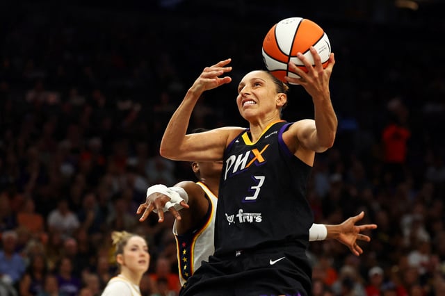 Jun 30, 2024; Phoenix, Arizona, USA; Phoenix Mercury guard Diana Taurasi (3) shoots the ball during the second half of the game against the Indiana Fever at Footprint Center. Mandatory Credit: Mark J. Rebilas-USA TODAY Sports/File Photo