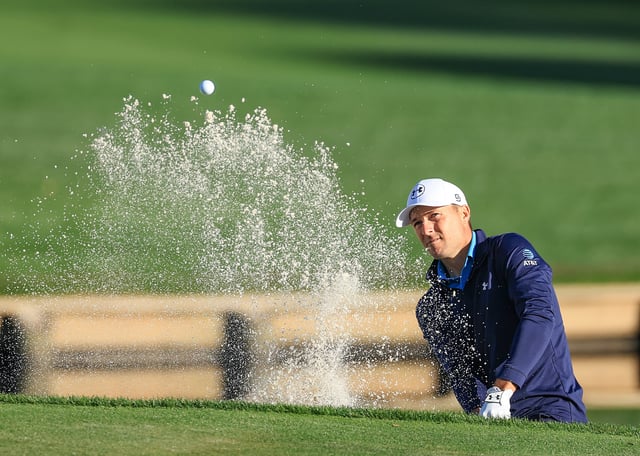 PONTE VEDRA BEACH, FLORIDA - MARCH 13: Jordan Spieth of The United States plays his third shot on the 1th hole during the first round of THE PLAYERS Championship 2025 at TPC Sawgrass on March 13, 2025 in Ponte Vedra Beach, Florida.