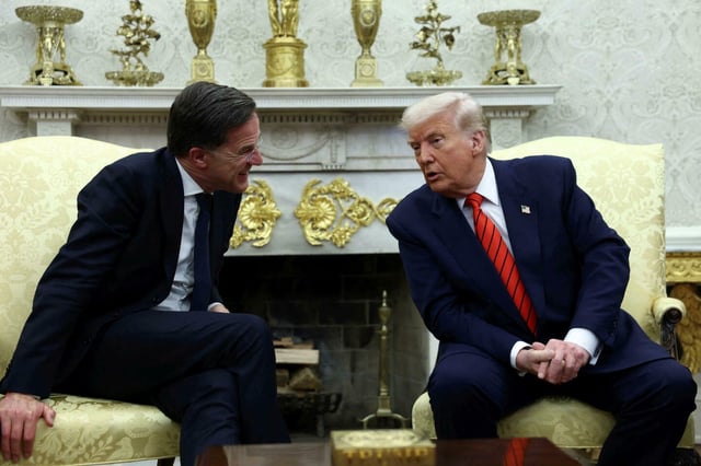 Le président américain Donald Trump a reçu le chef de l'Otan Mark Rutte, à la Maison-Blanche, le 13 mars 2025.
