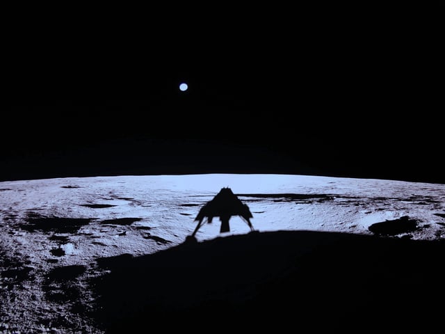The Blue Ghost 1 lander casts a shadow on the lunar surface after touching down on the moon March 2.