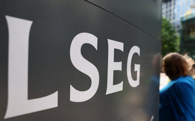 Signage for the London Stock Exchange Group is seen outside of offices in Canary Wharf in London, Britain, August 3, 2023. REUTERS/Toby Melville/File Photo