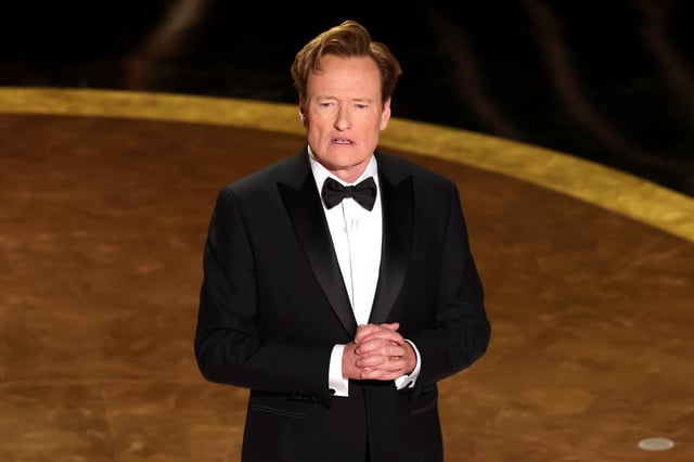 Oscars host Conan O&#39;Brien speaks during the 97th Academy Awards at the Dolby Theatre on March 2, 2025 in Hollywood, California.