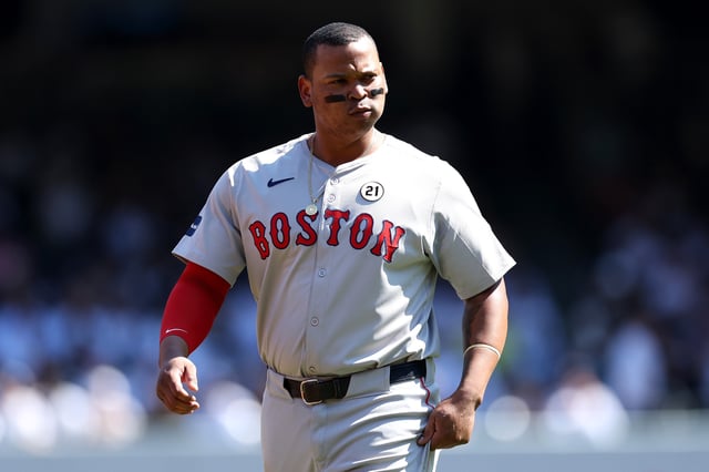 NEW YORK, NEW YORK - SEPTEMBER 15: Rafael Devers #11 of the Boston Red Sox looks on against the New York Yankees at Yankee Stadium on September 15, 2024 in the Bronx borough of New York City.