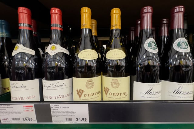 French wine is shown for sale on the shelves of a wine store in Encinitas, California, U.S., March 13, 2025.  REUTERS/Mike Blake