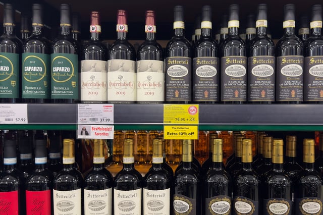 Italian wine is shown for sale on the shelves of a wine store in Encinitas, California, U.S., March 13, 2025.  REUTERS/Mike Blake