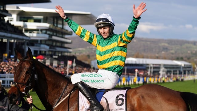 Walsh celebrates after guiding Inothewayurthinkin to victory in the Gold Cup