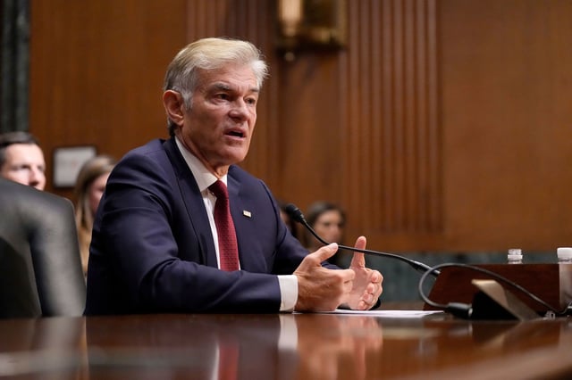 Dr. Mehmet Oz, President Donald Trump's pick to lead the Centers for Medicare and Medicaid Services, testifies at his confirmation hearing before the Senate Finance Committee, on Capitol Hill in Washington, Friday, March 14, 2025. (AP Photo/Ben Curtis)