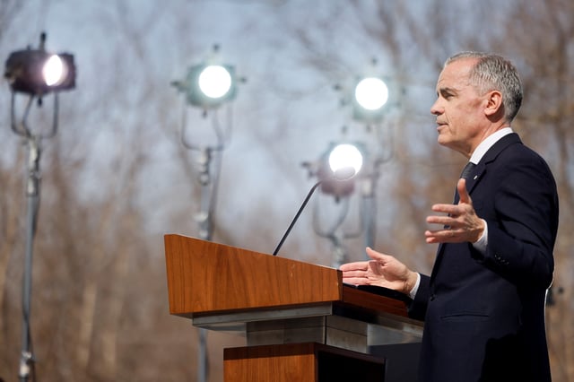 Le nouveau premier ministre du Canada, Mark Carney, s’exprime lors d’une cérémonie d’assermentation du nouveau gouvernement à Ottawa, Ontario, Canada, le 14 mars 2025.