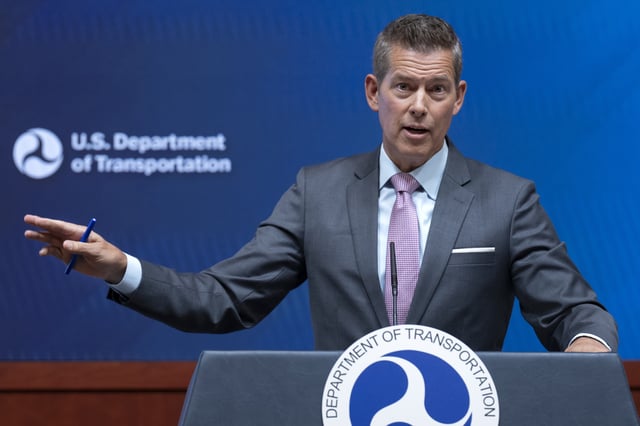 Transportation Secretary Sean Duffy speaks during a news conference following up on the issuance of the National Transportation Safety Board (NTSB) preliminary report on the mid-air collision near Ronald Reagan Washington National Airport, Tuesday, March 11, 2025, at the Department of Transportation in Washington. (AP Photo/Jacquelyn Martin)