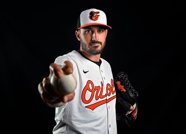 Orioles pitcher Zach Eflin at 2025 spring training in Sarasota, Florida, on Wednesday. (Kenneth K. Lam/Staff)
