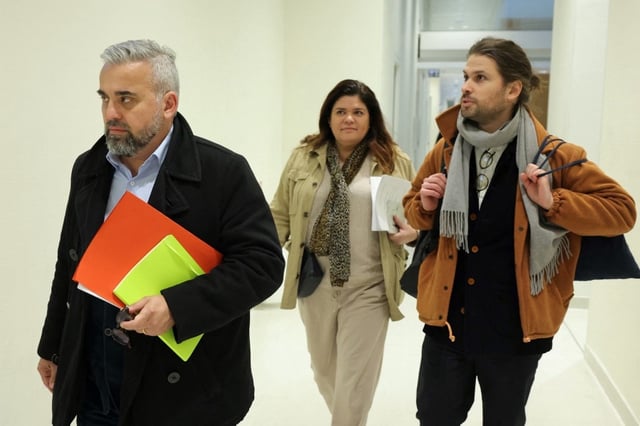 Raquel Garrido et Alexis Corbière arrivant au procès en diffamation contre Le Point, ce 14 mars.