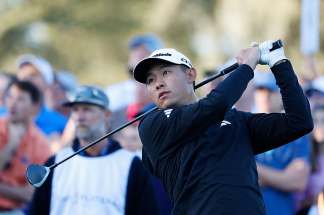 Mar 14, 2025; Ponte Vedra Beach, Florida, USA; Collin Morikawa hits off of the tenth tee during the second round of The Players Championship golf tournament at TPC Sawgrass. Mandatory Credit: Jeff Swinger-Imagn Images