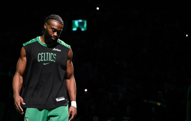 Jaylen Brown #7 of the Boston Celtics before the game against the Utah Jazz at TD Garden on March 10, 2025 in Boston, Massachusetts.