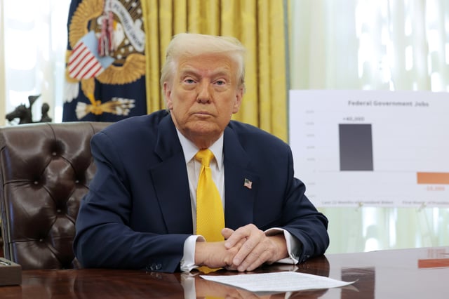 U.S. President Donald Trump delivers remarks on the jobs report from the Oval Office at the White House on March 07, 2025 in Washington, DC.