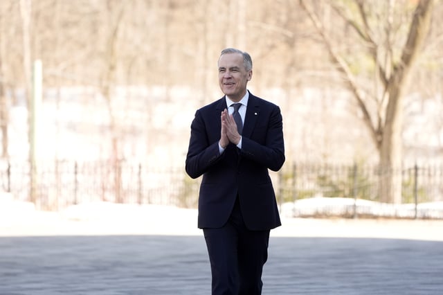 Prime minister-designate Mark Carney arrives for a swearing in ceremony at Rideau Hall in Ottawa on Friday, March 14, 2025. 