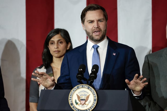 Vice President JD Vance join by his wife Usha Vance, speaks at Vantage Plastics in Bay City, Michigan, March 14, 2025. 