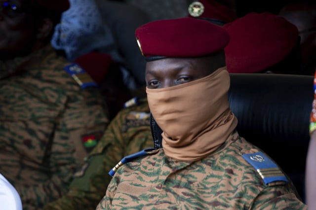 FILE - Burkina Faso junta leader Ibrahim Traore participates in a ceremony in Ouagadougou, Oct. 15, 2022. (AP Photo/Kilaye Bationo, File)