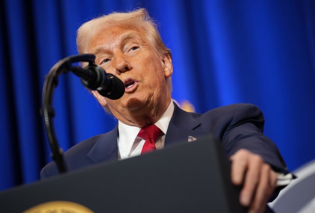 U.S. President Donald Trump speaks at the Justice Department March 14, 2025 in Washington, DC.