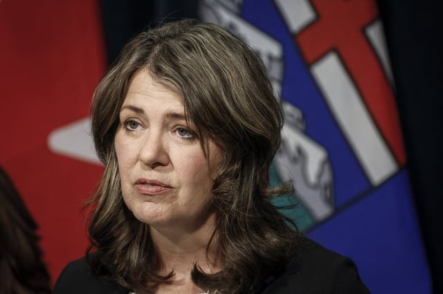 Alberta Premier Danielle Smith speaks in Calgary, Feb. 19, 2025. 