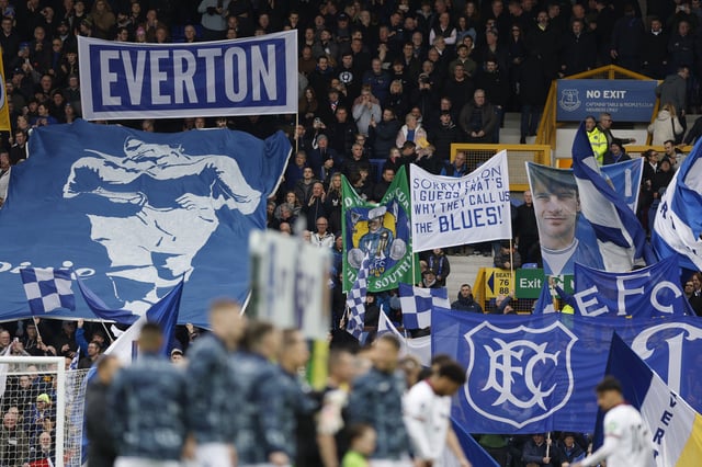 Soccer Football - Premier League - Everton v West Ham United - Goodison Park, Liverpool, Britain - March 15, 2025 Everton fans waving flags and holding banners in the stands before the match Action Images via Reuters/Jason Cairnduff