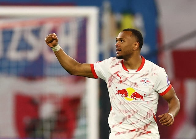 Soccer Football - Bundesliga - RB Leipzig v Borussia Dortmund - Red Bull Arena, Leipzig, Germany - March 15, 2025 RB Leipzig's Lois Openda celebrates scoring their second goal REUTERS/Lisi Niesner